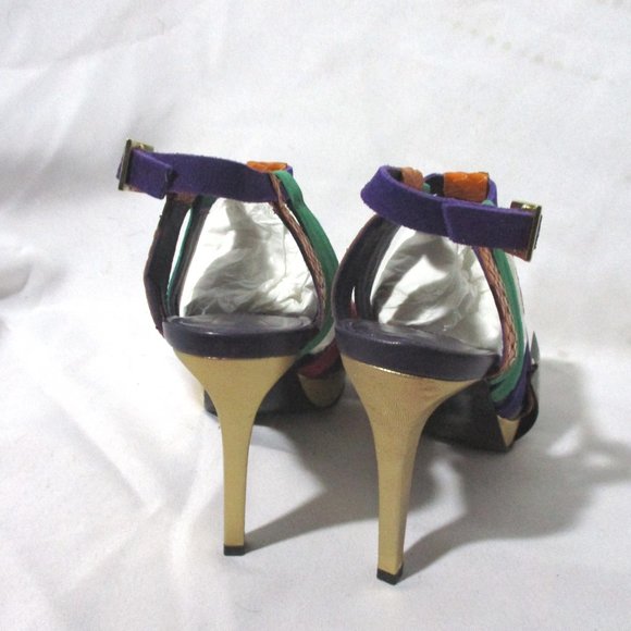 NWT DIANE VON FURSTENBERG DVF STILETTO Sandal Shoe Emerald Purple Suede 6 - Picture 6 of 8
